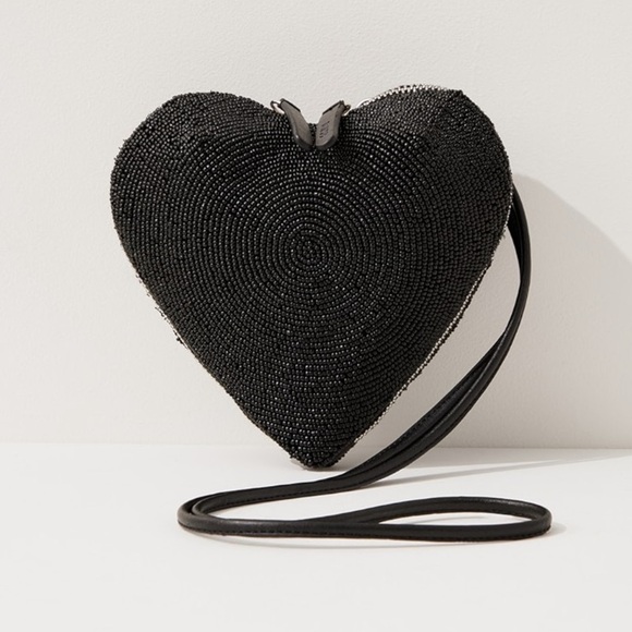 New! Staud Beaded Heart Clutch Bag in Black 🖤 🪩 Runway! - Picture 5 of 16